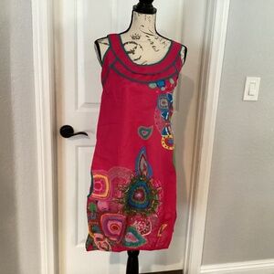 Coton Du Monde Women Dress, Size 44 (XL), Color Multi Color